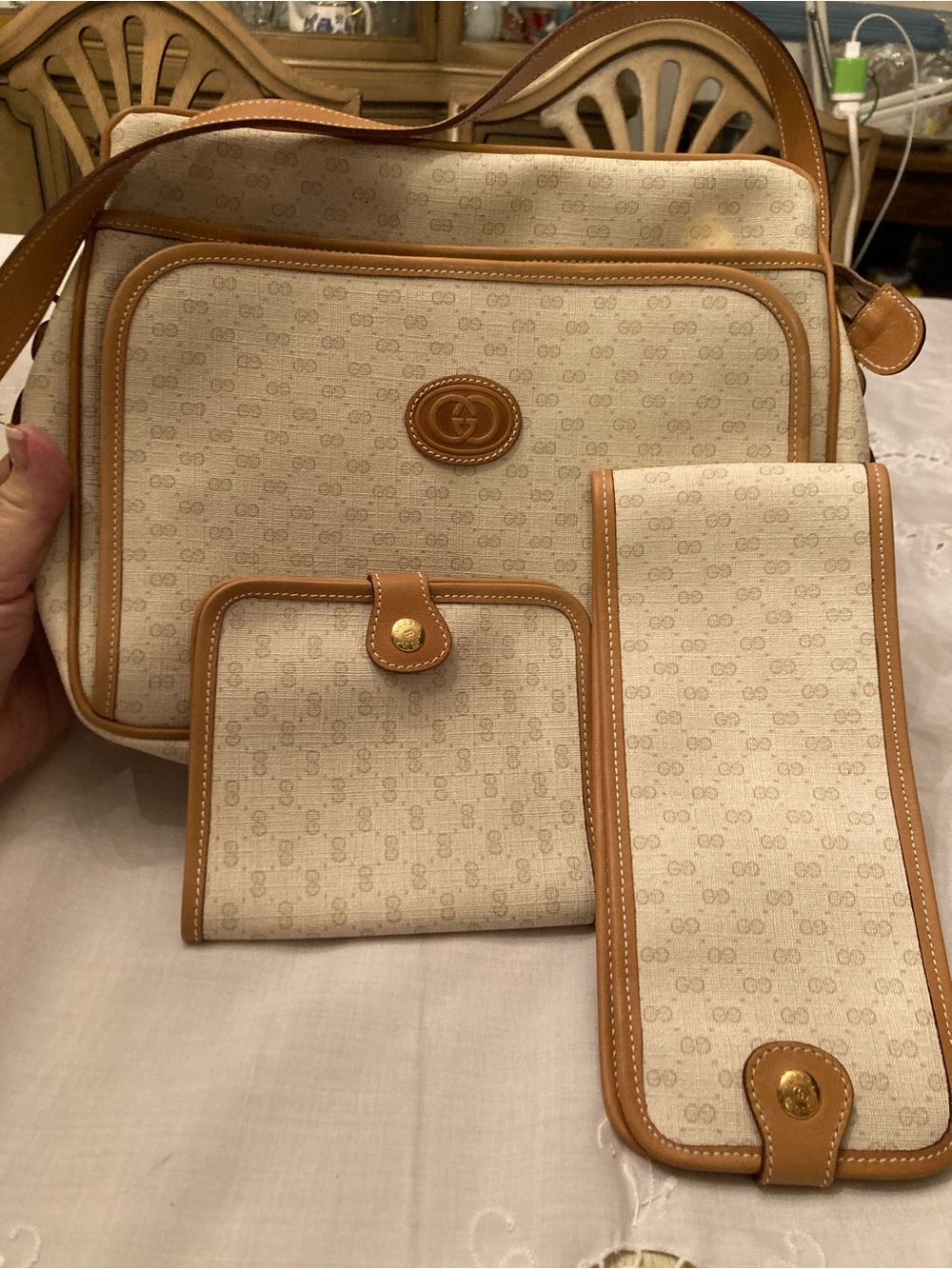 Authenticated Vintage Gucci GG Monogram 3-Piece Messenger Set